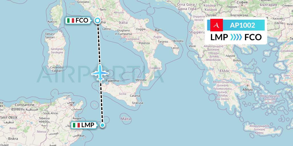 AP1002 AlbaStar Flight Map: Lampedusa to Rome