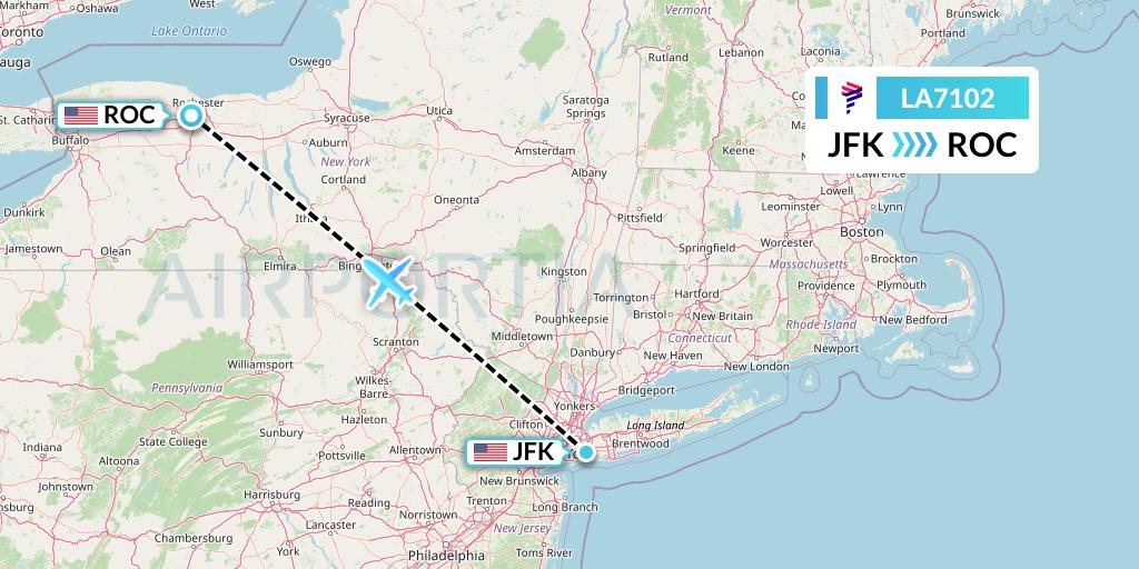 LA7102 LAN Airlines Flight Map: New York to Rochester