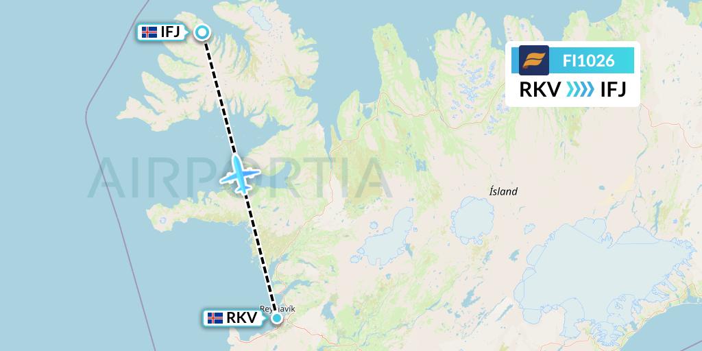 FI1026 Icelandair Flight Map: Reykjavik to Isafjordur