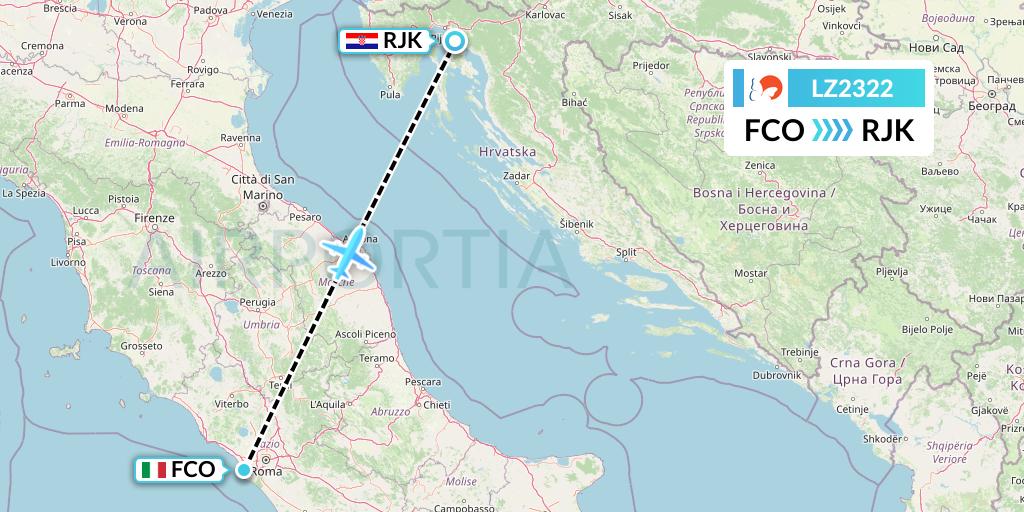 LZ2322 Air Link Flight Map: Rome to Rijeka