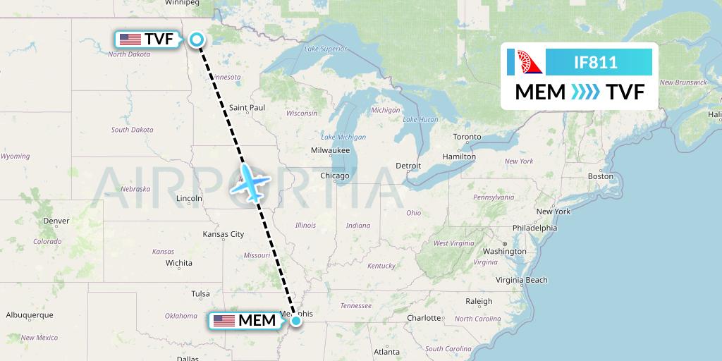 IF811 Fly Baghdad Flight Map: Memphis to Thief River Falls