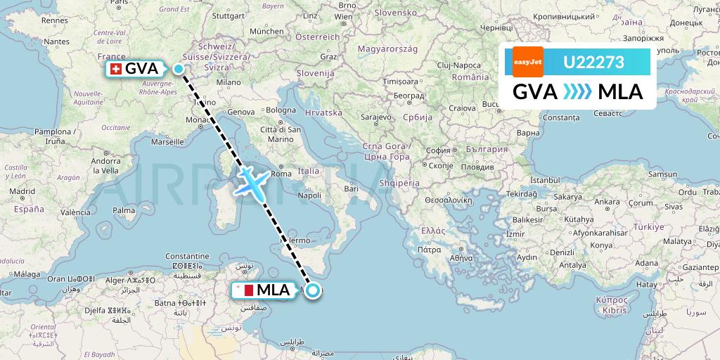 U22273 EasyJet Flight Map: Geneva to Malta