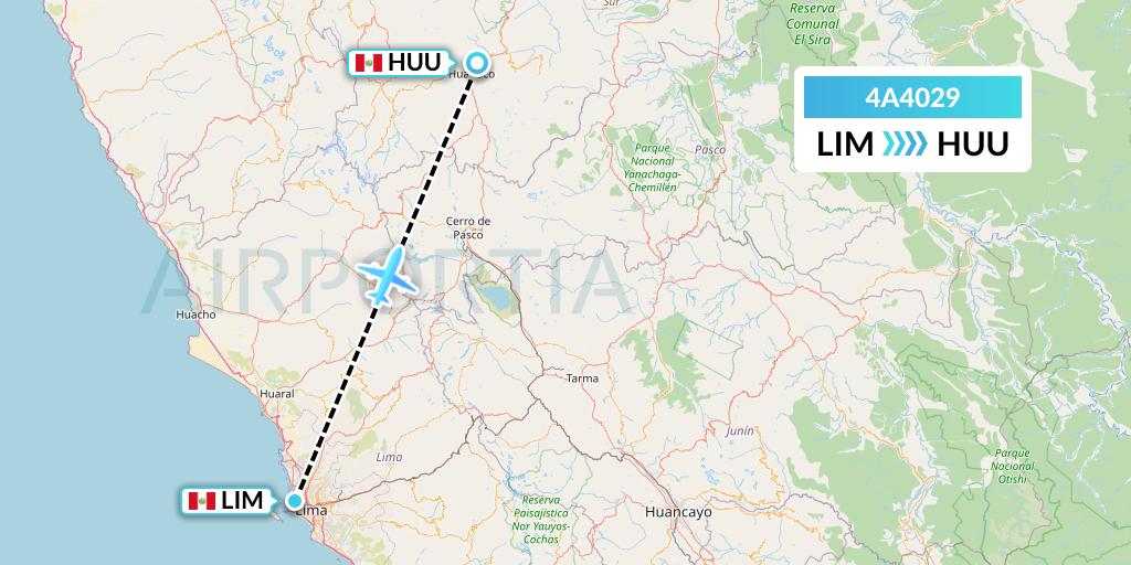 4A4029 Atsa Airlines Flight Map: Lima to Huanuco