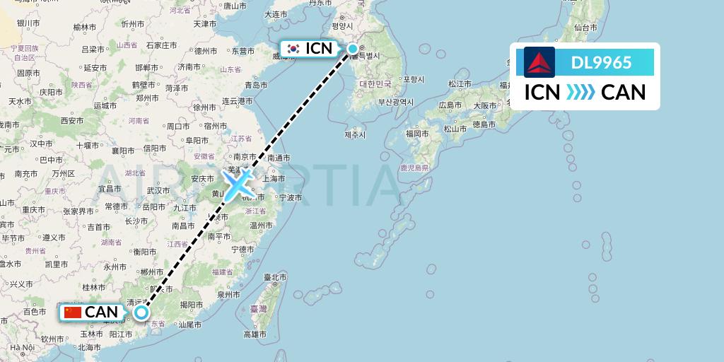 DL9965 Delta Air Lines Flight Map: Seoul to Guangzhou