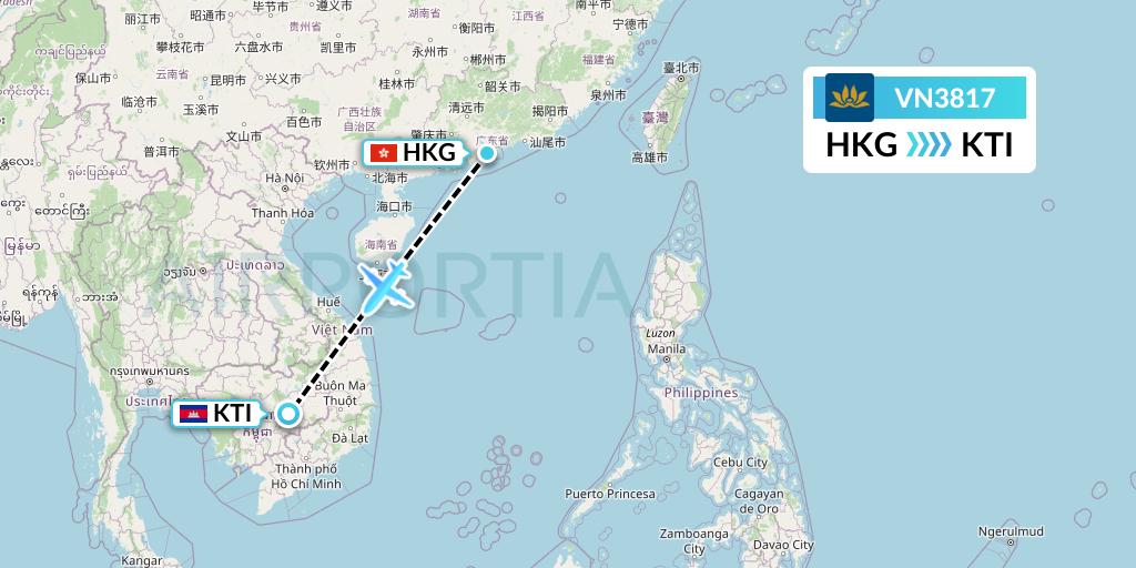 VN3817 Vietnam Airlines Flight Map: Hong Kong to Kratie