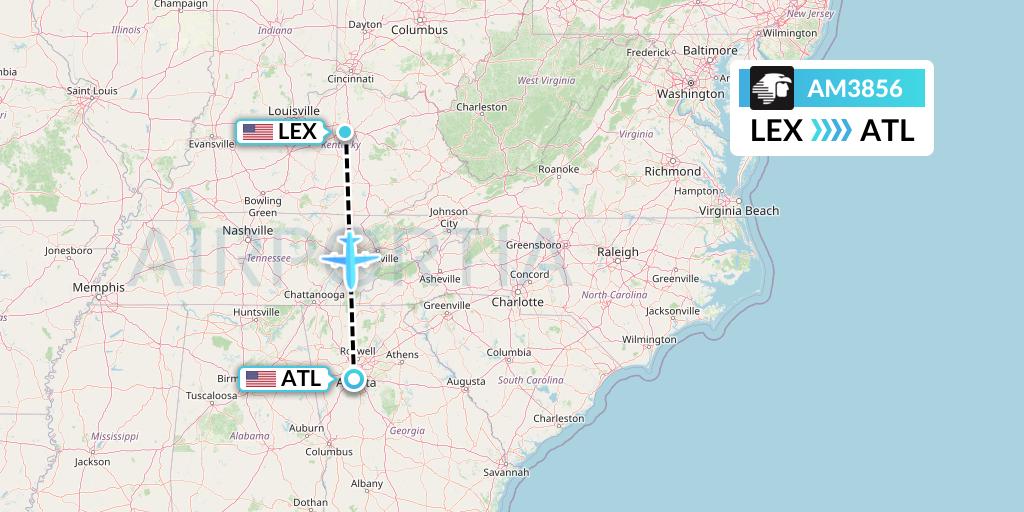 AM3856 Aeromexico Flight Map: Lexington to Atlanta