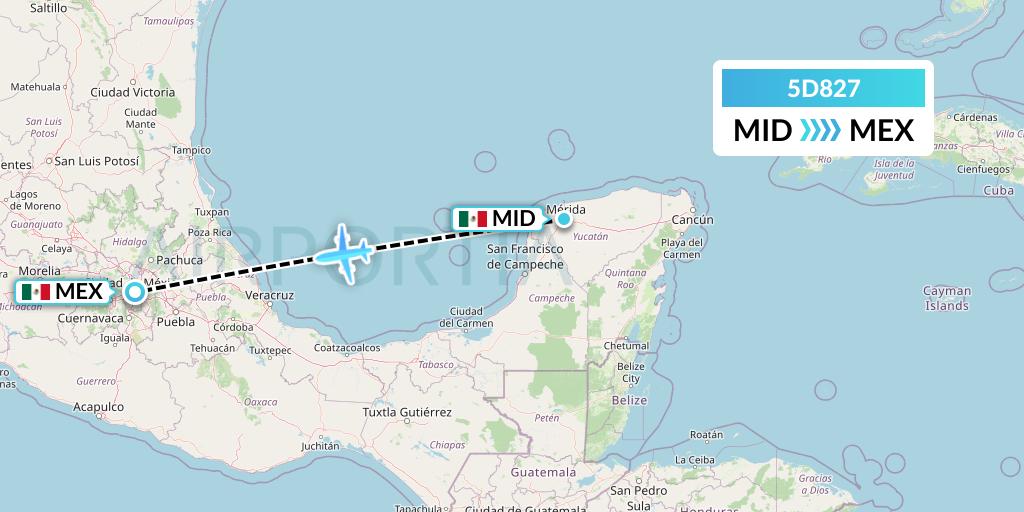 5D827 Aeromexico Connect Flight Map: Merida to Mexico City