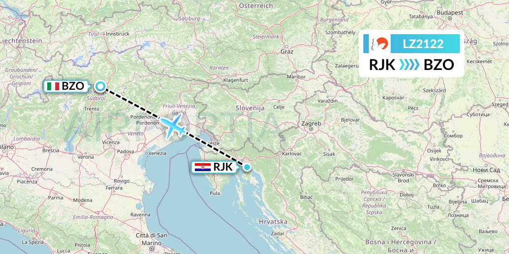 LZ2122 Air Link Flight Map: Rijeka to Bolzano