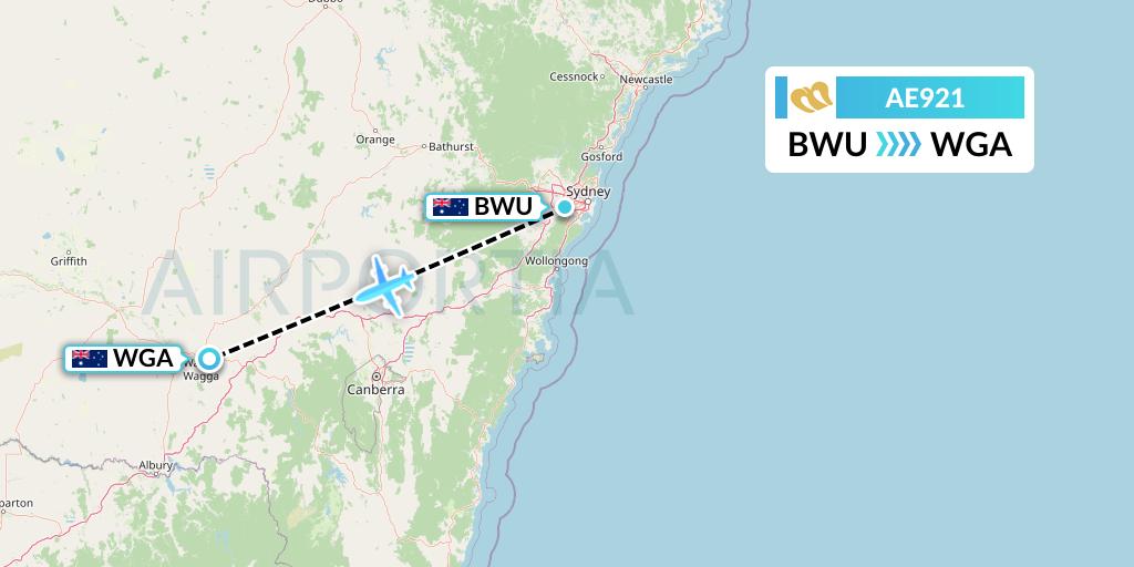 AE921 Mandarin Airlines Flight Map: Bankstown to Wagga Wagga