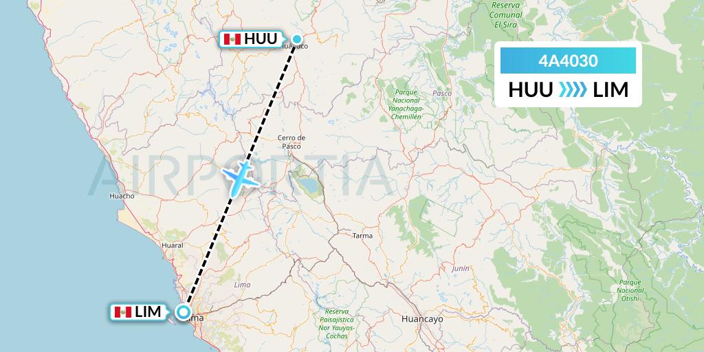 4A4030 Atsa Airlines Flight Map: Huanuco to Lima