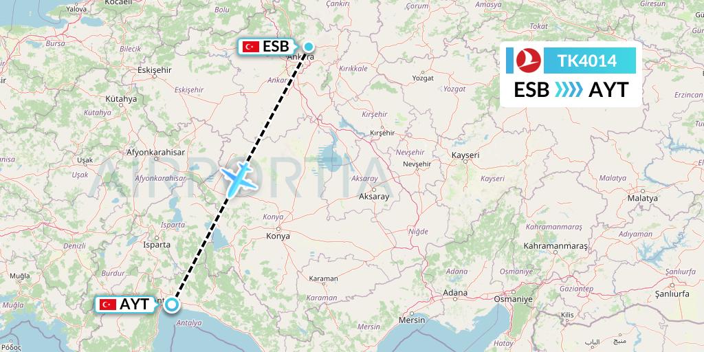 TK4014 Turkish Airlines Flight Map: Ankara to Antalya