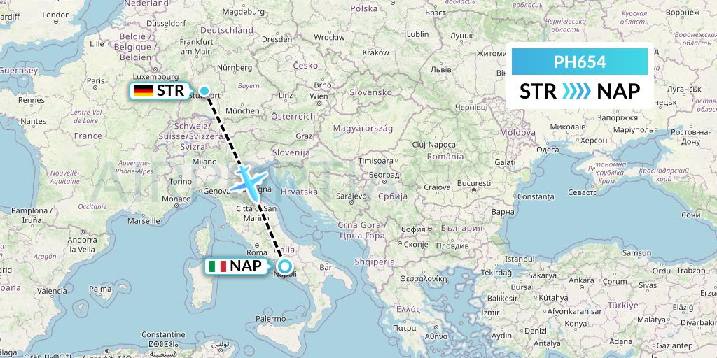 PH654 Transavia Denmark Flight Map: Stuttgart to Naples