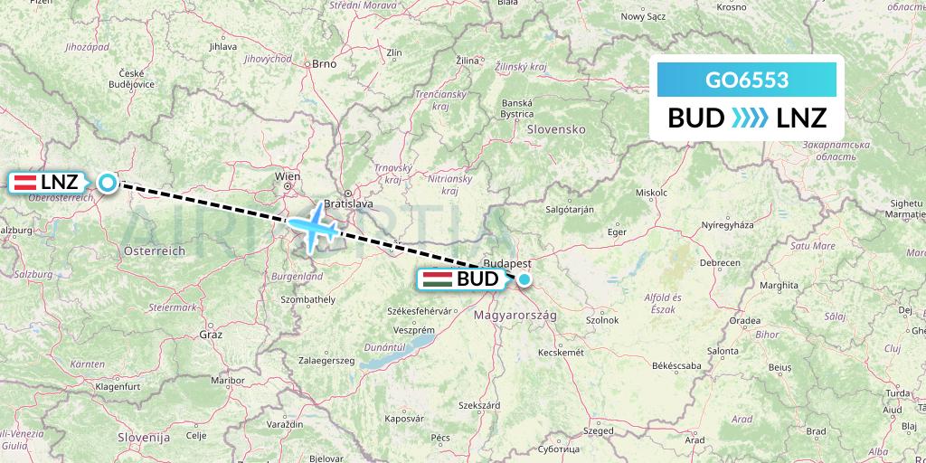 GO6553 ULS Airlines Cargo Flight Map: Budapest to Linz