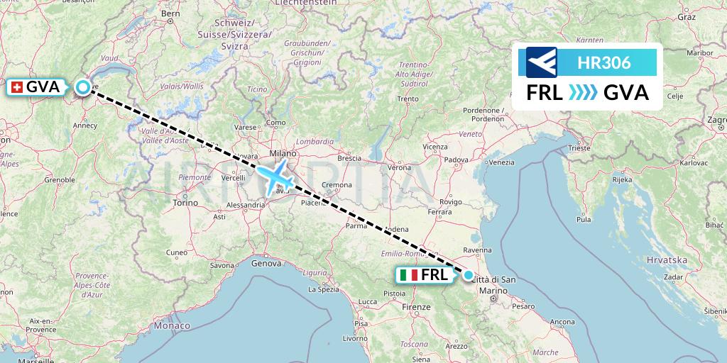 HR306 Hahn Air Flight Map: Forli to Geneva