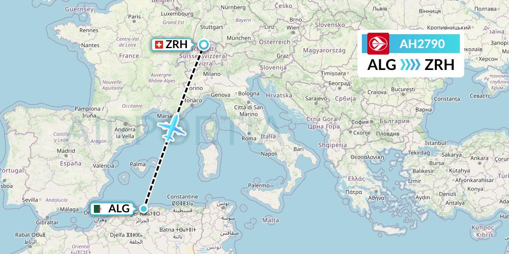 AH2790 Air Algerie Flight Map: Algiers to Zurich