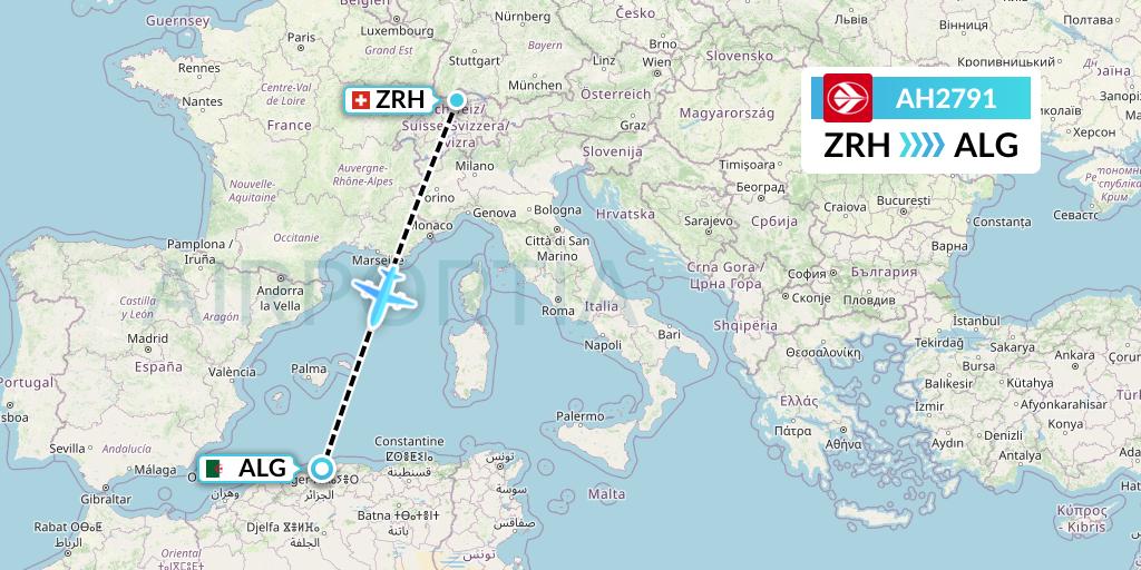 AH2791 Air Algerie Flight Map: Zurich to Algiers