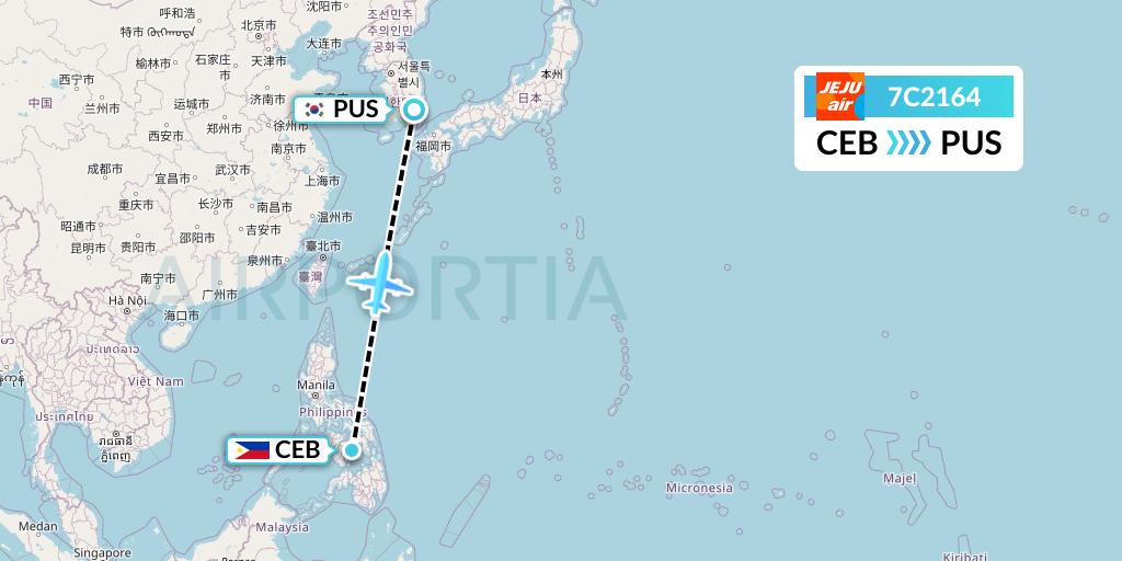 7C2164 Jeju Air Flight Map: Cebu to Busan