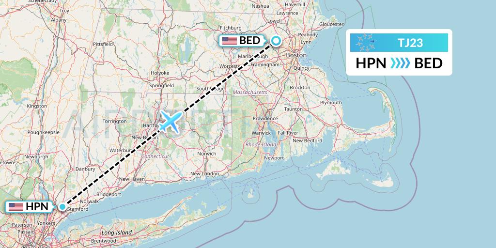 TJ23 Tradewind Aviation Flight Map: White Plains to Bedford