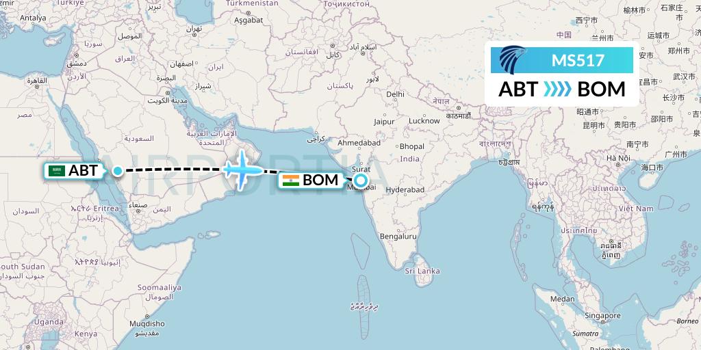 MS517 EgyptAir Flight Map: Al-Baha to Mumbai
