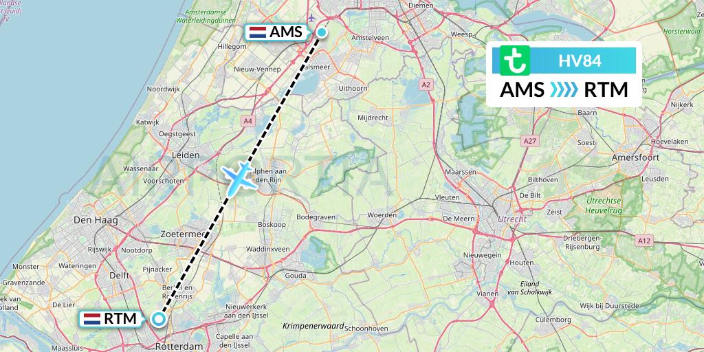 HV84 Transavia Flight Map: Amsterdam to Rotterdam