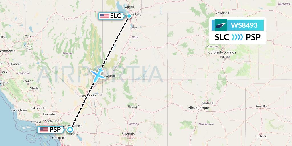 WS8493 WestJet Flight Map: Salt Lake City to Palm Springs