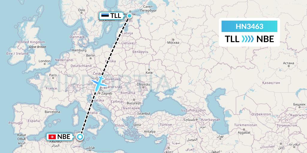 HN3463 Uab Heston Airlines Jsc Heston Airl Flight Map: Tallinn to Enfidha