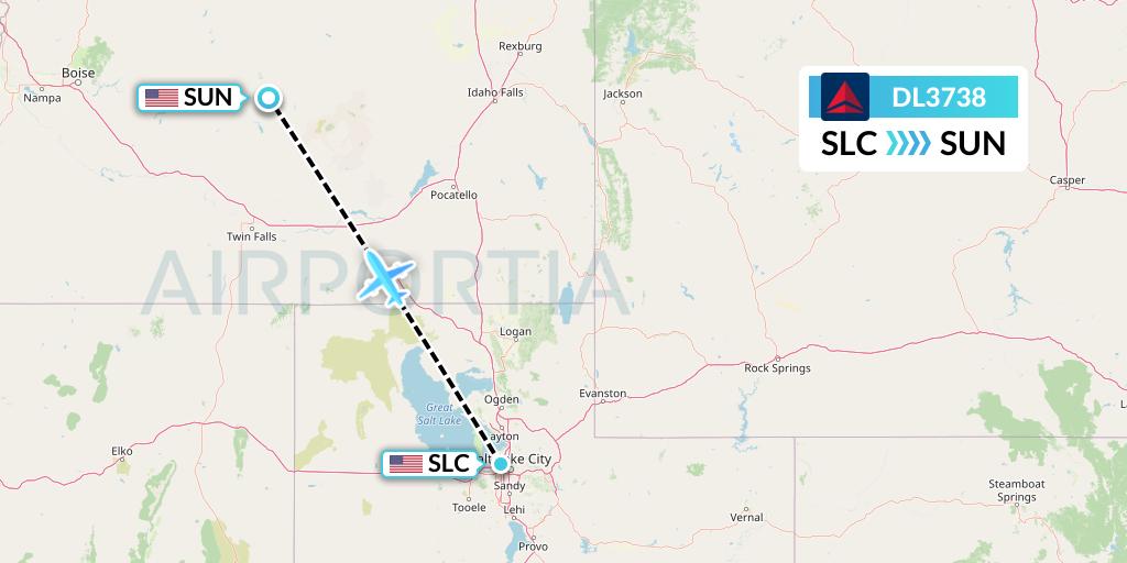 DL3738 Delta Air Lines Flight Map: Salt Lake City to Hailey