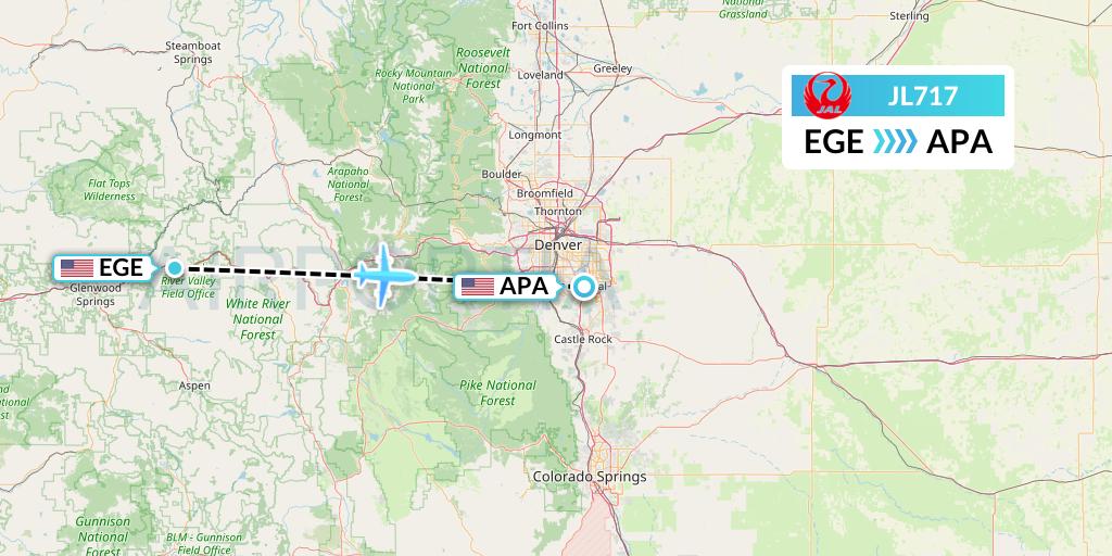 JL717 Japan Airlines Flight Map: Eagle to Denver