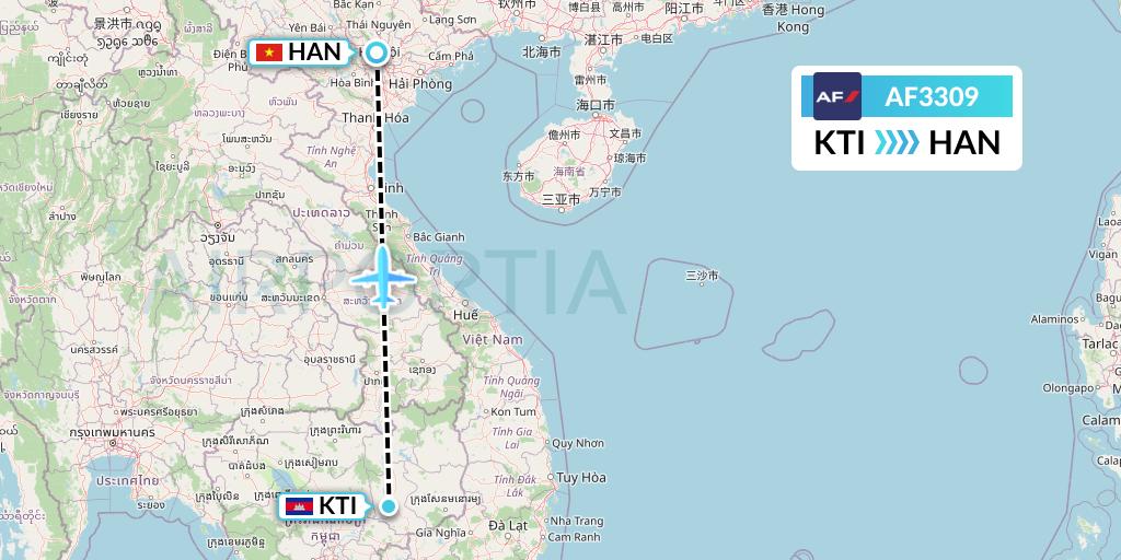 AF3309 Air France Flight Map: Kratie to Hanoi