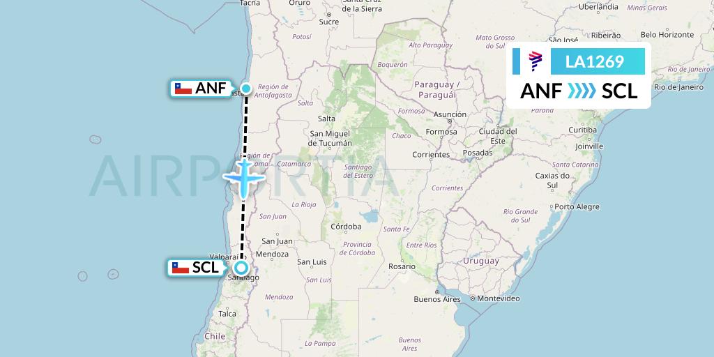 LA1269 LAN Airlines Flight Map: Antofagasta to Santiago