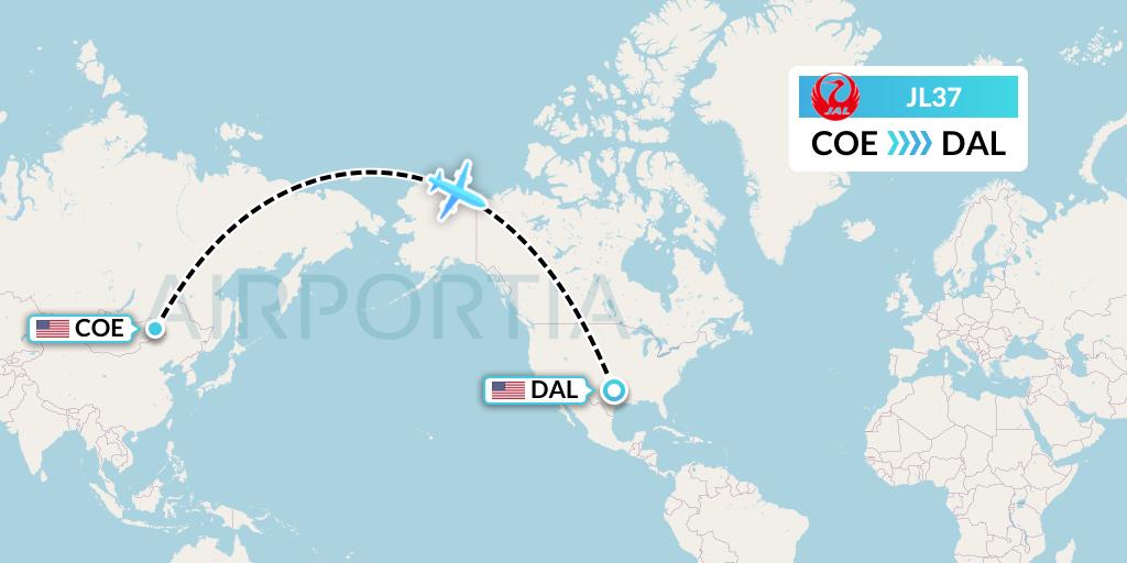 JL37 Japan Airlines Flight Map: Spokane to Dallas