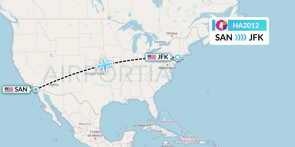 HA2012 Hawaiian Airlines Flight Map: San Diego to New York