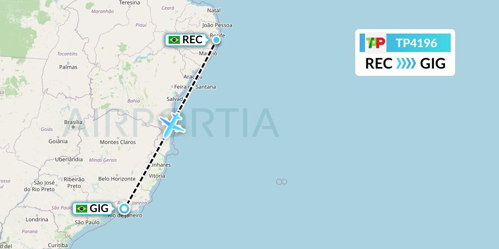 TP4196 TAP Portugal Flight Map: Recife to Rio de Janeiro