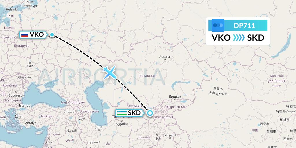 DP711 Pobeda Flight Map: Moscow to Samarkand