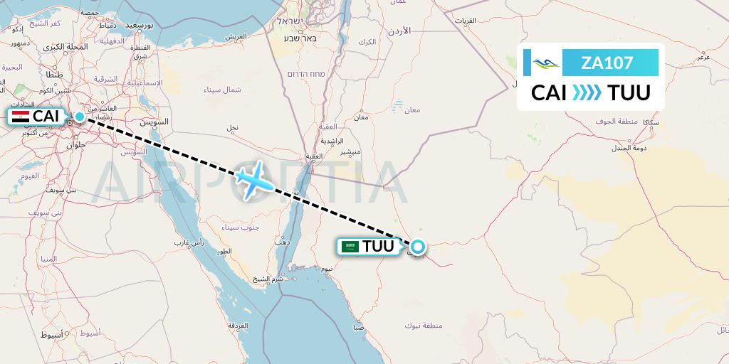 ZA107 Sky Angkor Airlines Flight Map: Cairo to Tabuk