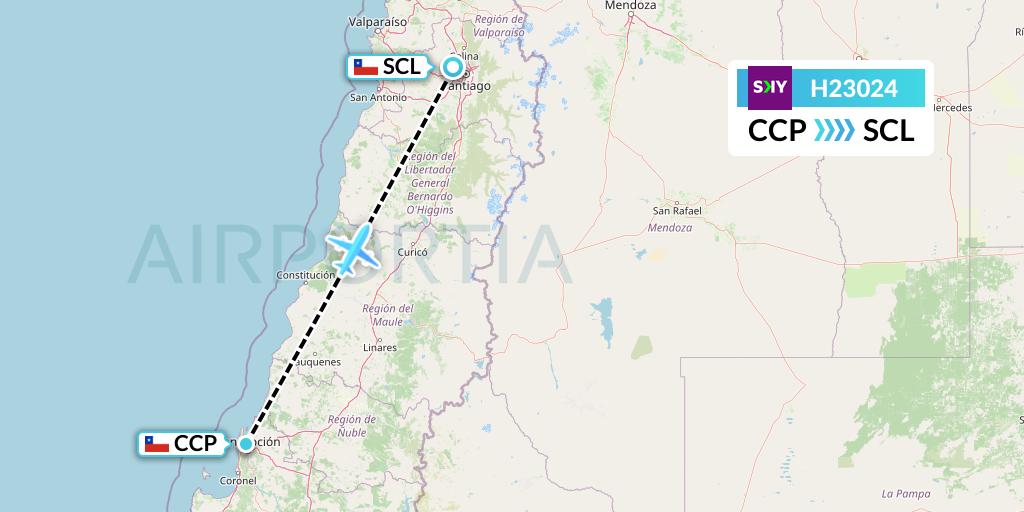 H23024 Sky Airline Flight Map: Concepcion to Santiago