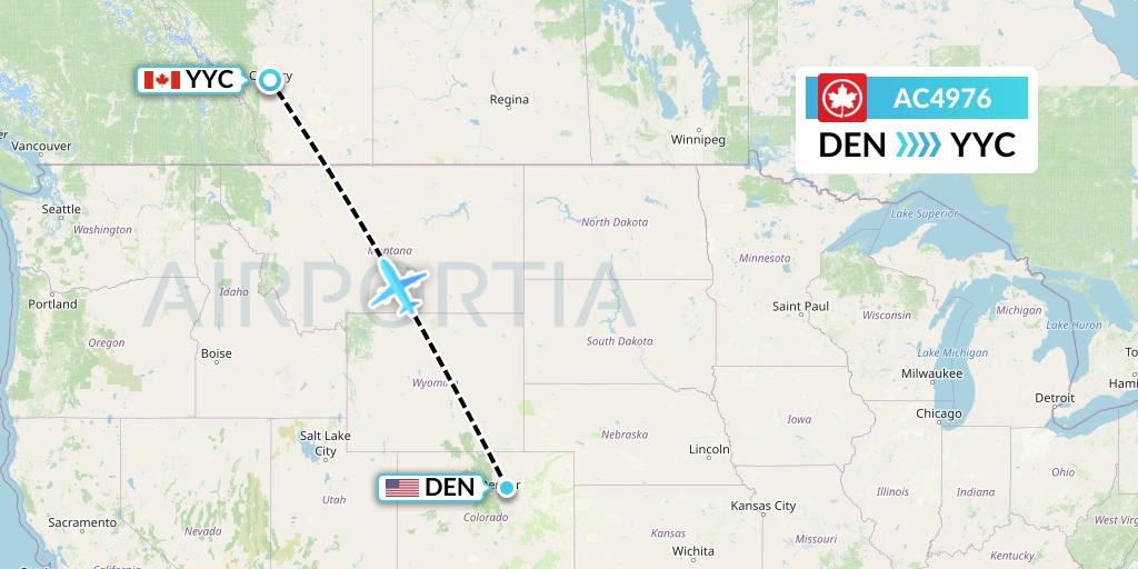 AC4976 Air Canada Flight Map: Denver to Calgary