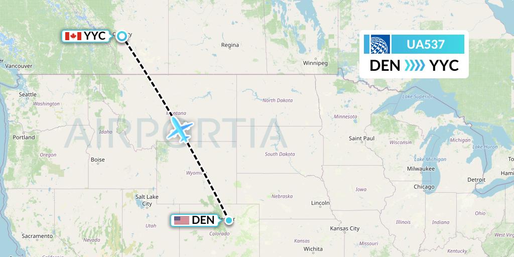 UA537 United Airlines Flight Map: Denver to Calgary