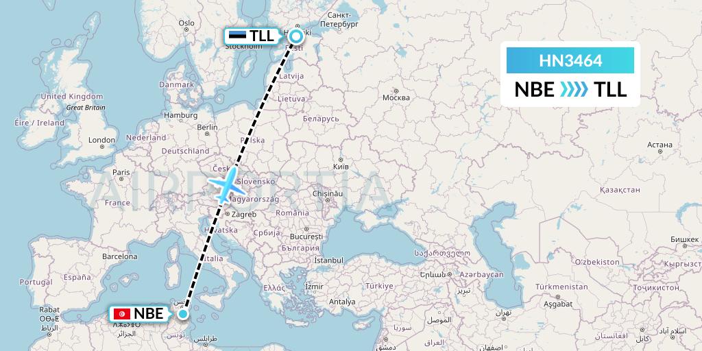 HN3464 Uab Heston Airlines Jsc Heston Airl Flight Map: Enfidha to Tallinn