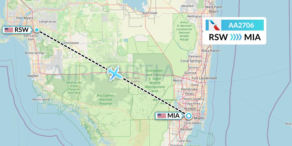 AA2706 American Airlines Flight Map: Fort Myers to Miami