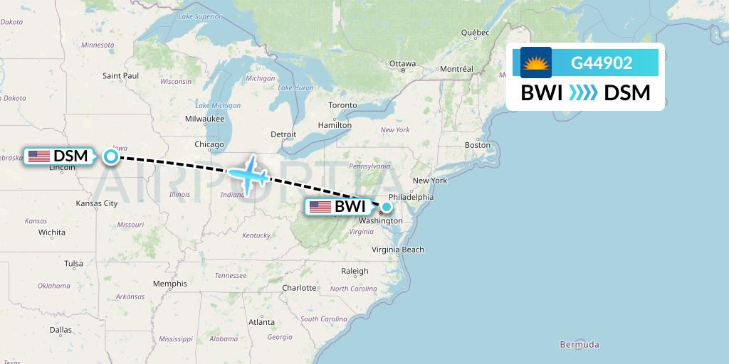 G44902 Allegiant Air Flight Map: Baltimore to Des Moines