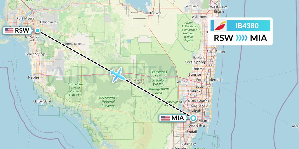 IB4380 Iberia Flight Map: Fort Myers to Miami