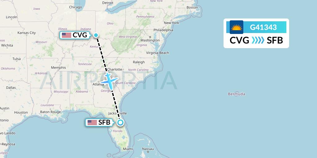 G41343 Allegiant Air Flight Map: Cincinnati to Orlando