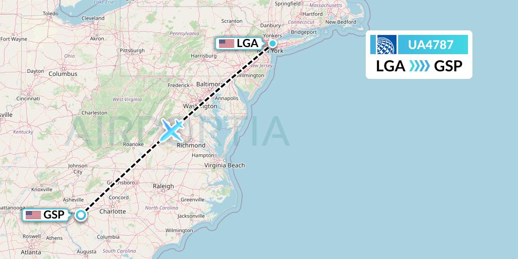 UA4787 United Airlines Flight Map: New York to Greenville-Spartanburg