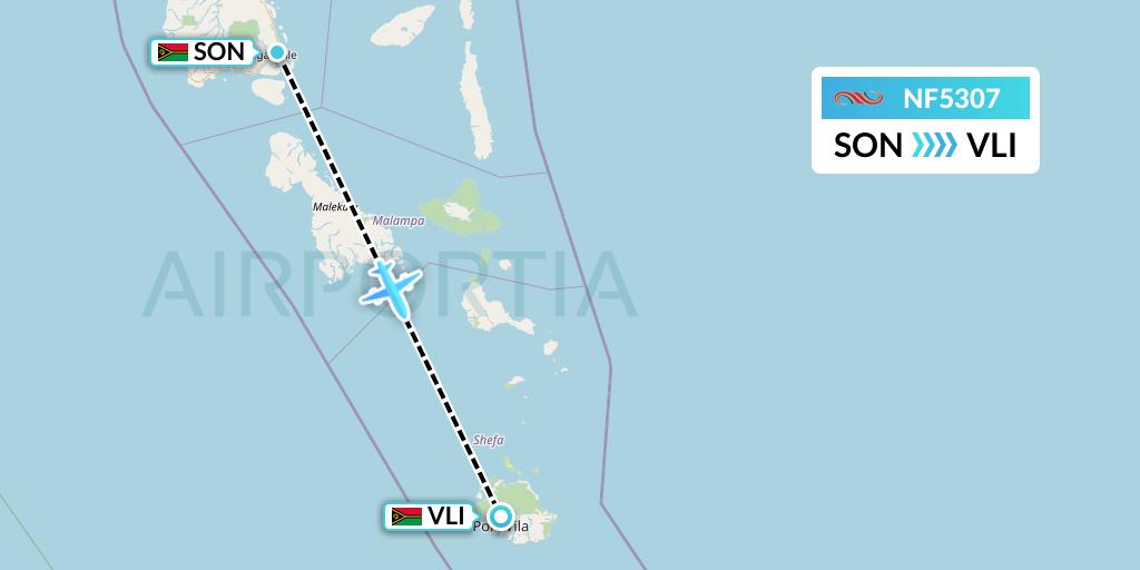 NF5307 Air Vanuatu Flight Map: Luganville to Port Vila