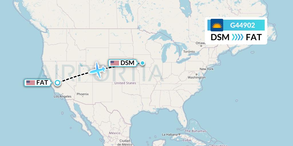 G44902 Allegiant Air Flight Map: Des Moines to Fresno