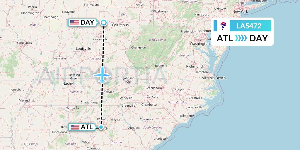 LA5472 LAN Airlines Flight Map: Atlanta to Dayton