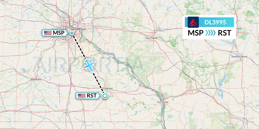 DL3995 Delta Air Lines Flight Map: Minneapolis to Rochester