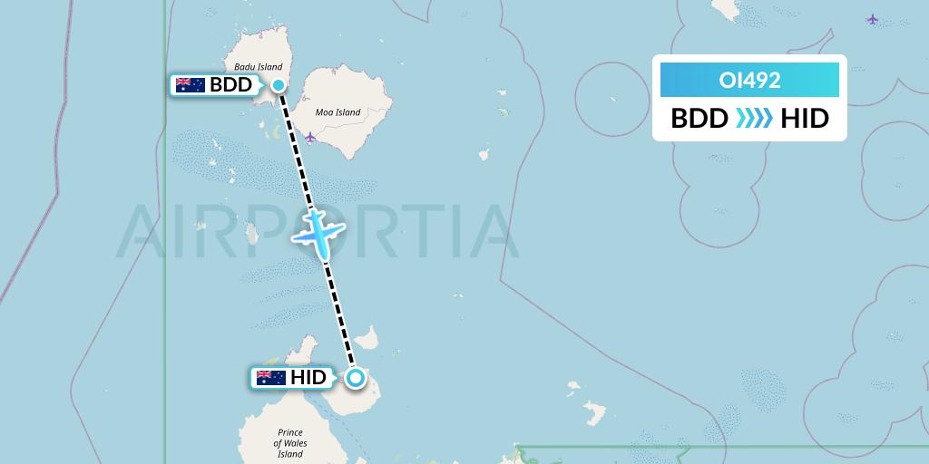 OI492 Hinterland Aviation Flight Map: Australia to Horn Island