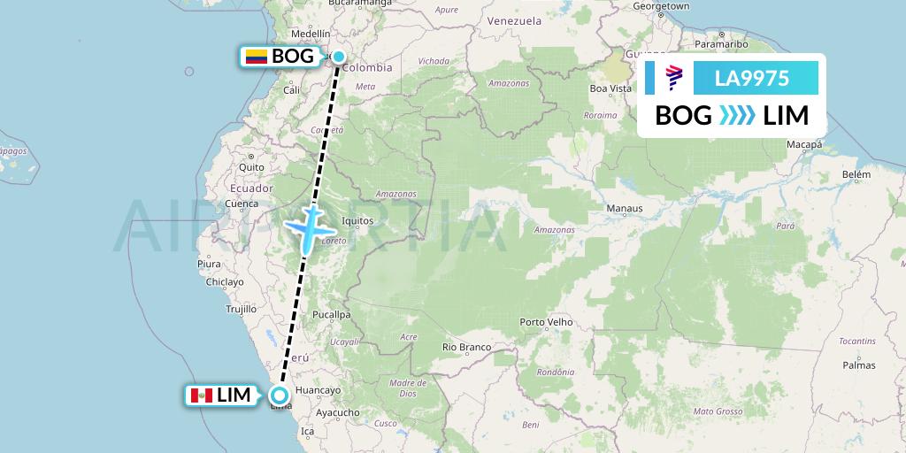 LA9975 LAN Airlines Flight Map: Bogota to Lima